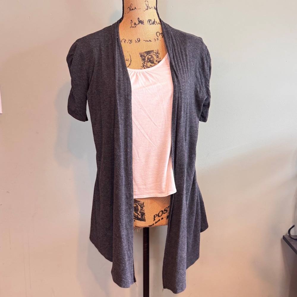 iZ Byer California Womens Short Sleeve Open Front Cardigan Gray